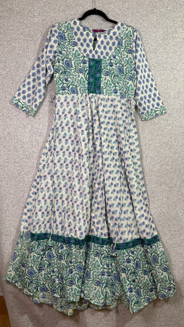 Libas M Floral Block Print Anarkali Maxi Dress Boho